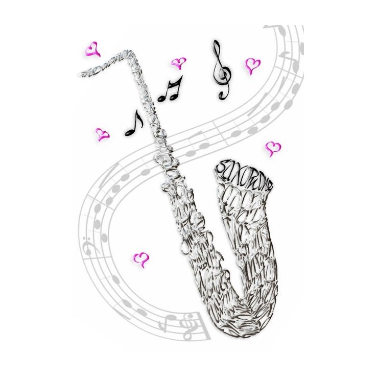 Handmade saxophone celebration card with calligraphy design
