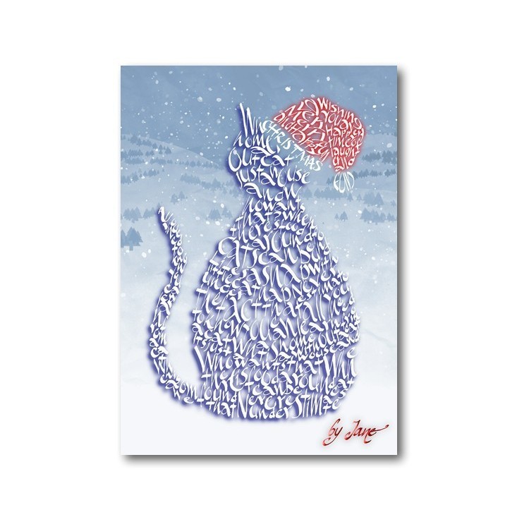 Christmas Cat Calligraphy Card