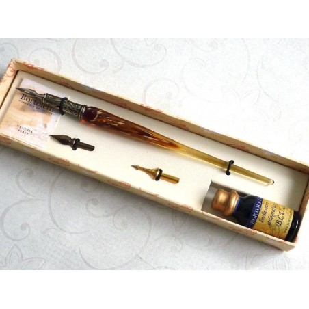 Bladgoud glas kalligrafie pen en inkt