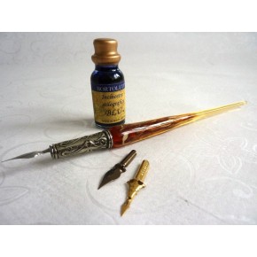 Gold Leaf Glass Calligraphy Pen & Ink