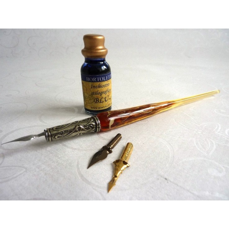 Bladgoud glas kalligrafie pen en inkt Bladgoud glas kalligrafie pen en inkt