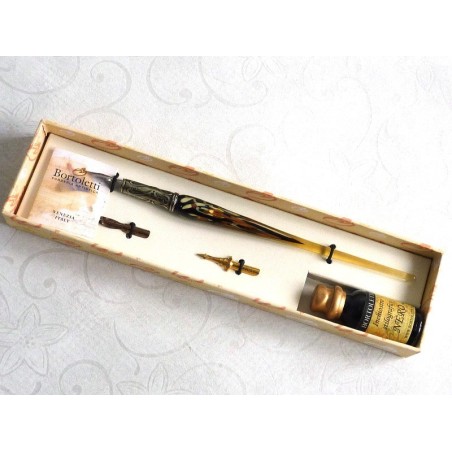 Goldblatt Glaskalligraphie Feder und Tinte