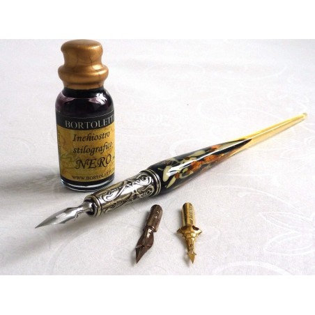 Stylo et encre de calligraphie en verre feuille d'or