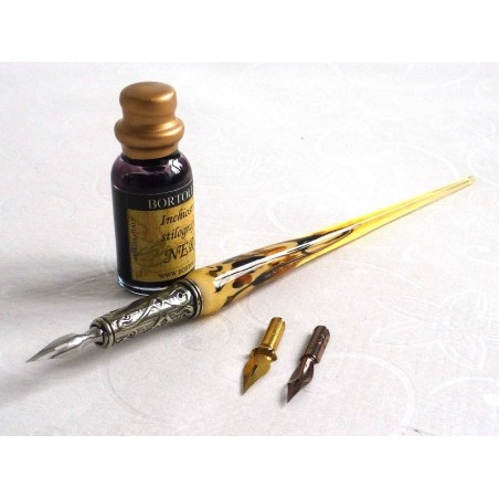 Gold Leaf Glass Calligraphy Pen & Ink