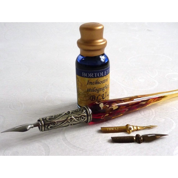 Bladgoud glas kalligrafie pen en inkt Bladgoud glas kalligrafie pen en inkt