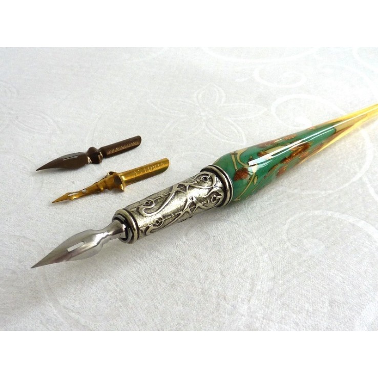 Stylo et encre de calligraphie en verre feuille d'or Stylo et encre de calligraphie en verre feuille d'or