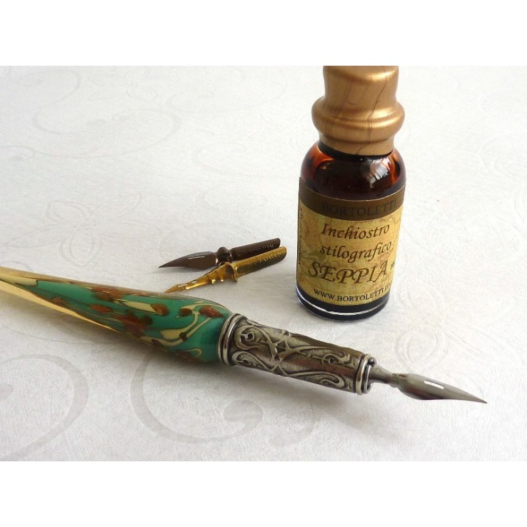 Bladgoud glas kalligrafie pen en inkt Bladgoud glas kalligrafie pen en inkt