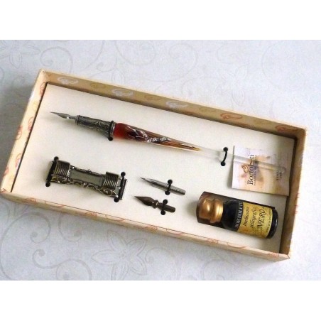 Silver Leaf Glass Calligraphy Pen Set With Pen Rest