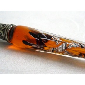 Penna per calligrafia in vetro foglia argento con portapenne