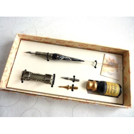 Silver Leaf Glass Calligraphy Pen Set With Pen Rest