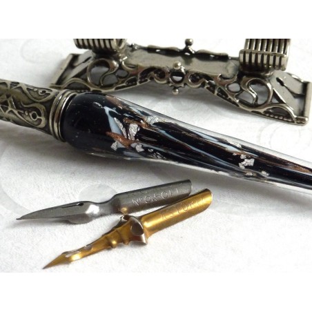 Silver Leaf Glass Calligraphy Pen Set With Pen Rest