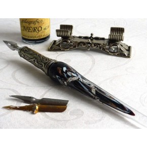 Silver Leaf Glass Calligraphy Pen Set With Pen Rest