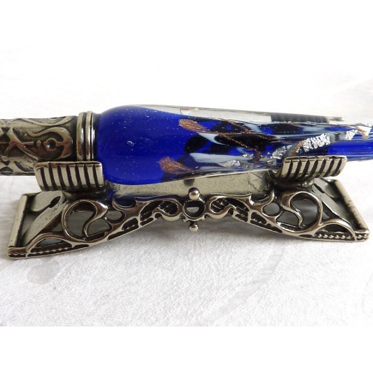 Penna per calligrafia in vetro foglia argento con portapenne Penna per calligrafia in vetro foglia argento con portapenne