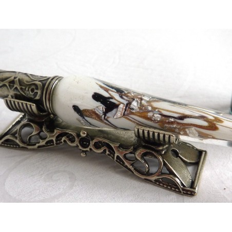 Penna per calligrafia in vetro foglia argento con portapenne