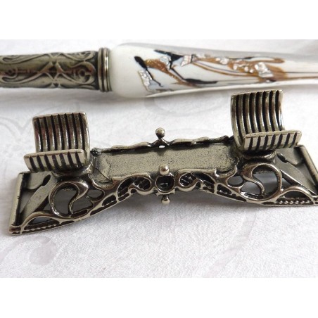 Penna per calligrafia in vetro foglia argento con portapenne