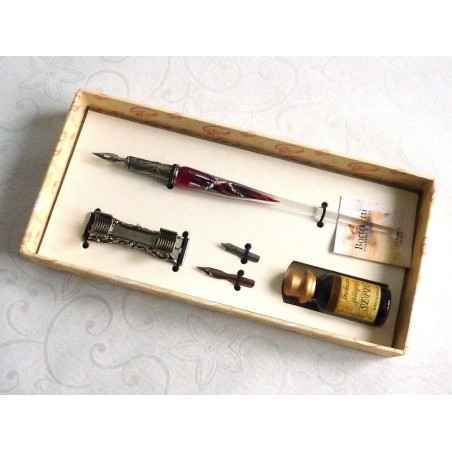 Silver Leaf Glass Calligraphy Pen Set With Pen Rest