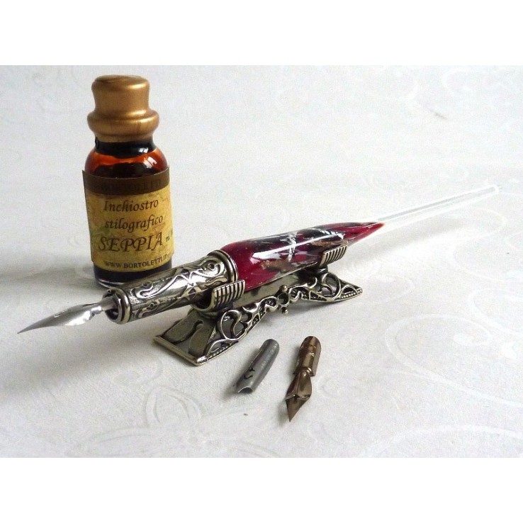 Feuille d'argent stylo de calligraphie en verre avec porte-stylo Feuille d'argent stylo de calligraphie en verre avec porte-stylo