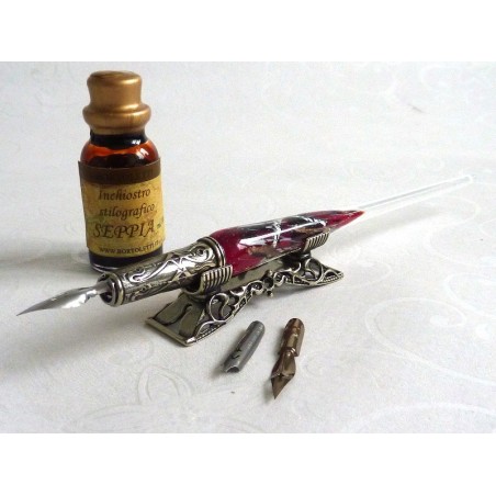 Silver Leaf Glass Calligraphy Pen Set With Pen Rest