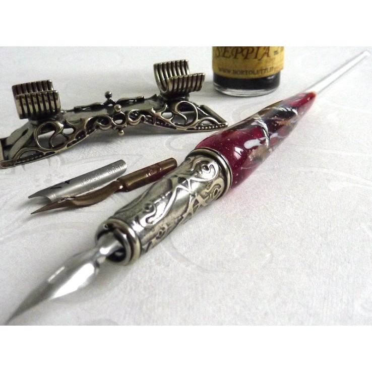 Feuille d'argent stylo de calligraphie en verre avec porte-stylo Feuille d'argent stylo de calligraphie en verre avec porte-stylo