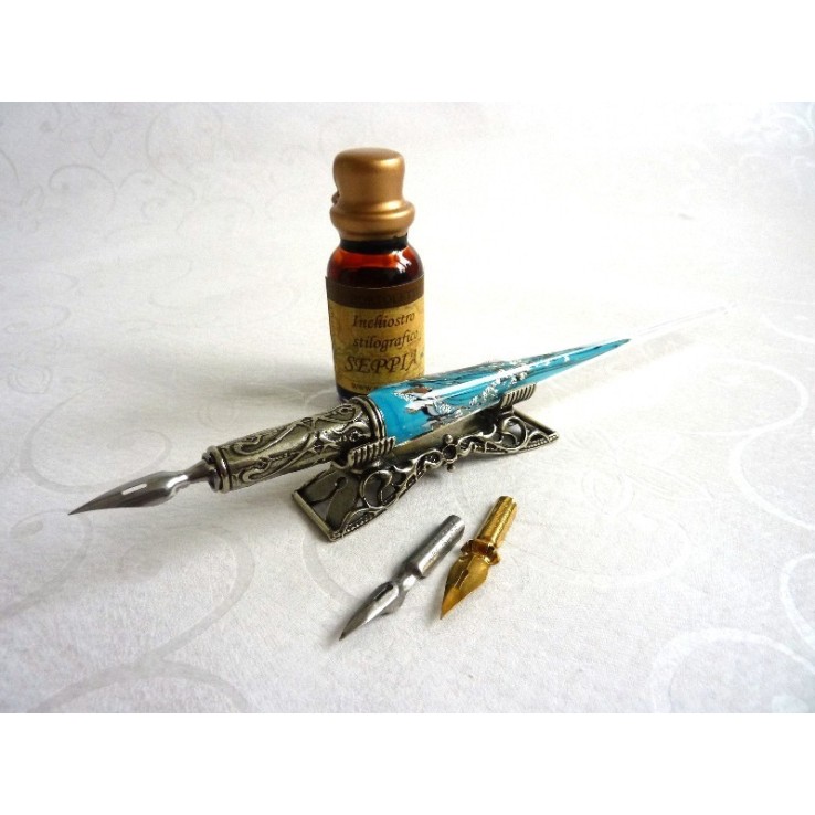 Feuille d'argent stylo de calligraphie en verre avec porte-stylo Feuille d'argent stylo de calligraphie en verre avec porte-stylo