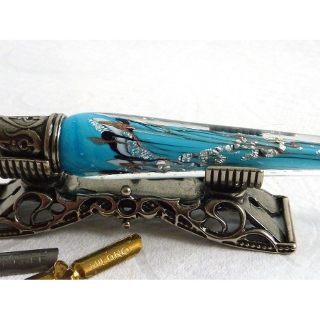 Silver Leaf Glass Calligraphy Pen Set With Pen Rest