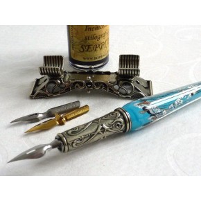 Feuille d'argent stylo de calligraphie en verre avec porte-stylo