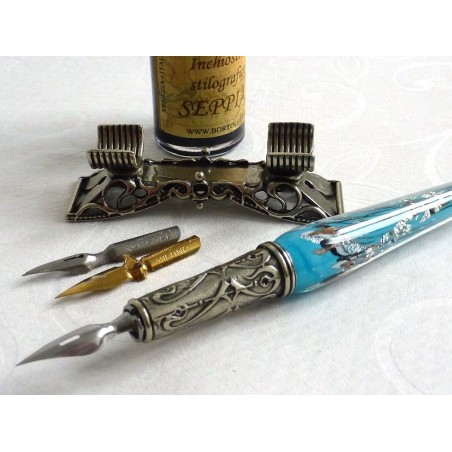 Silver Leaf Glass Calligraphy Pen Set With Pen Rest