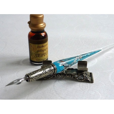 Silver Leaf Glass Calligraphy Pen Set With Pen Rest