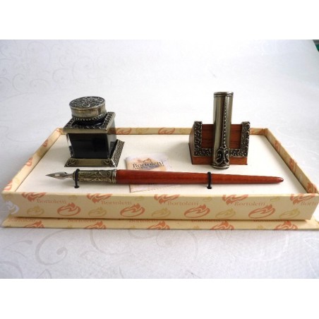 Wooden Dip Pen Inkwell & Pen Holder