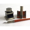 Houten kalligrafie pen, inktpot en pennenhouder
