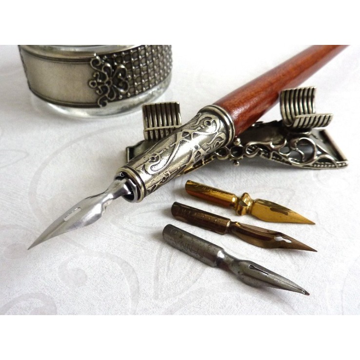 Stylo de calligraphie en bois, encrier et porte-stylo Stylo de calligraphie en bois, encrier et porte-stylo