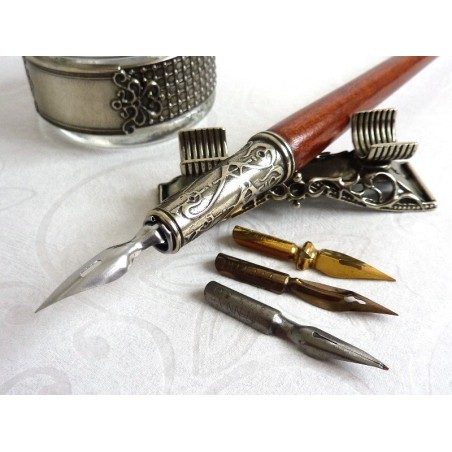 Stylo de calligraphie en bois, encrier et porte-stylo