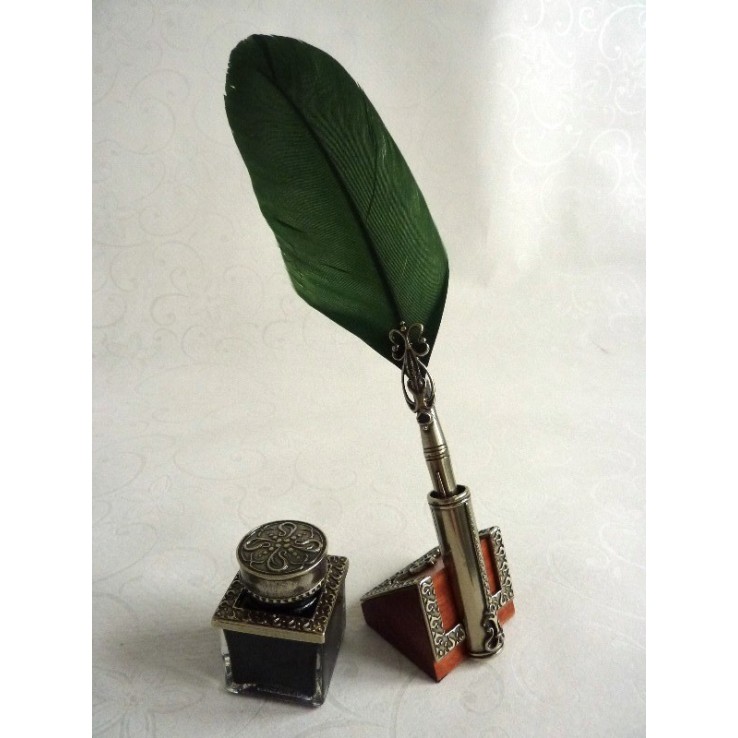 Feather Quill Dip Pen Inkwell & Pen Holder Feather Quill Dip Pen Inkwell & Pen Holder