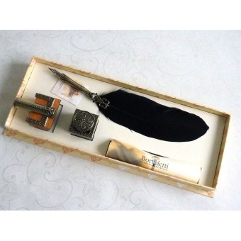 Bortoletti black feather quill dip pen inkwell & pen holder 2