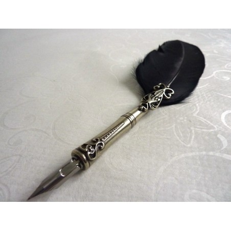 Feather Quill Dip Pen Inkwell & Pen Holder