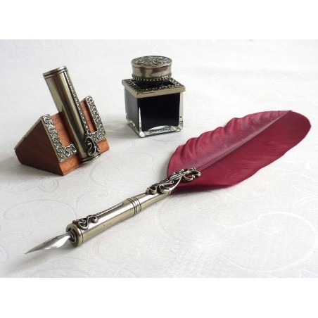Feather Quill Dip Pen Inkwell & Pen Holder