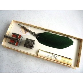 Feather Quill Dip Pen Inkwell & Pen Holder