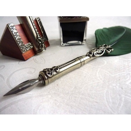 Feather Quill Dip Pen Inkwell & Pen Holder