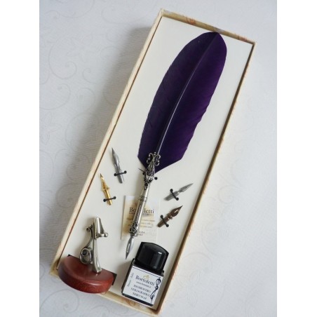 Bortoletti Black Feather Dip Pen Set met vijf pennen en pennenhouder