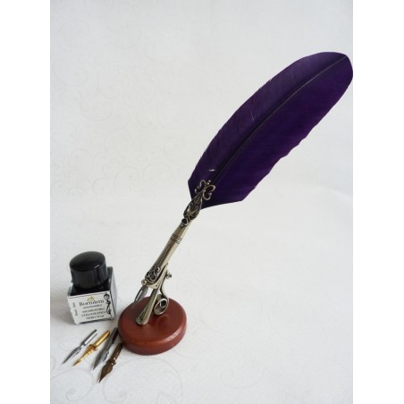 Bortoletti Paarse veer pen gift set in gekleurde ganzenveer laatste voorraad