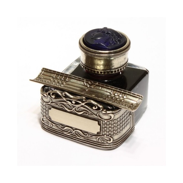 Bortoletti CAL60 Vivaldi Bronce y Glass Inkwell con tapa de camafeo