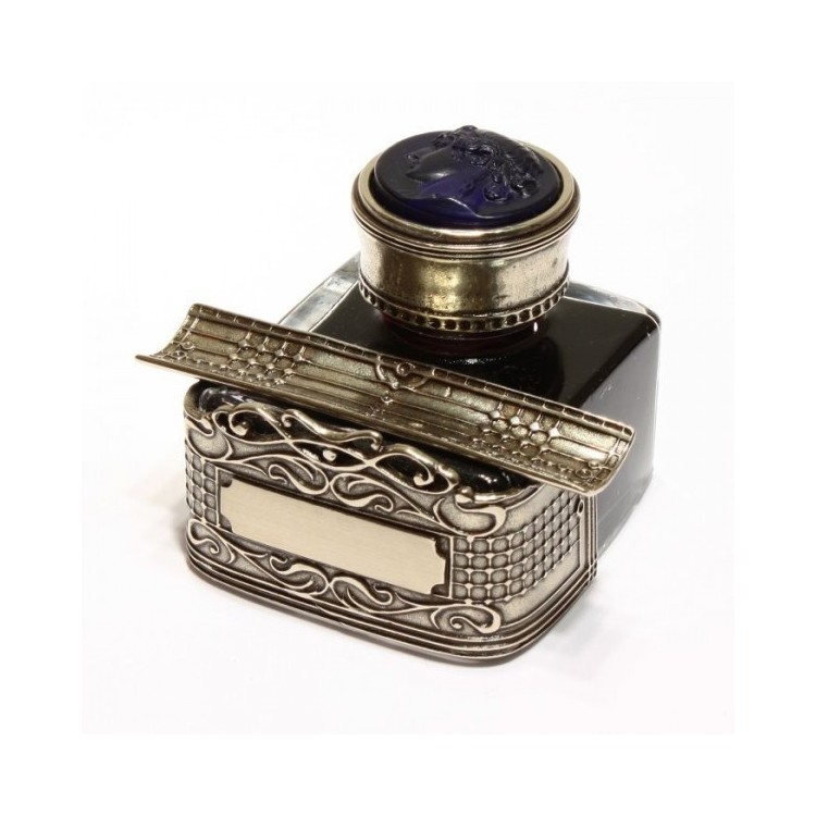 Glass Cameo and Nickel Silver Inkwell