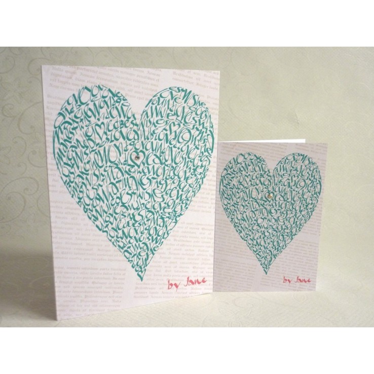 Cartolina d'auguri romantica a forma di cuore con styling verde in due taglie
