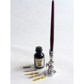 Calligraphy pen set - wood - pewter