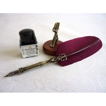 Fjäderpenna, fem spetsar och pennhållare