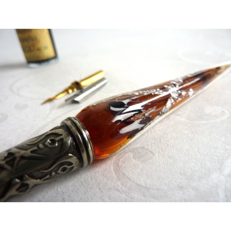 Silver Leaf Glass Calligraphy Pen & Ink