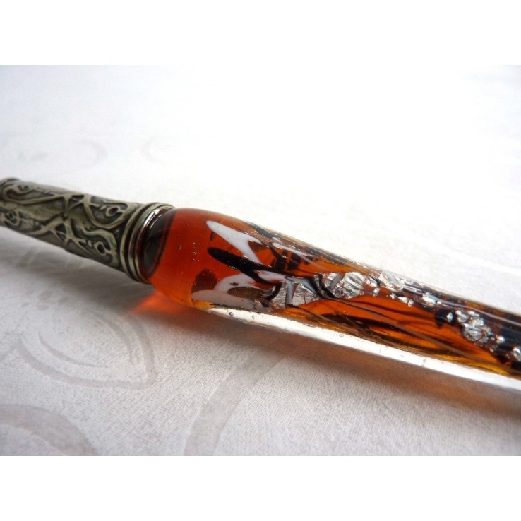 Calligrafia penna in vetro foglia argento e inchiostro Calligrafia penna in vetro foglia argento e inchiostro