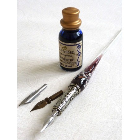 Silver Leaf Glass Calligraphy Pen & Ink