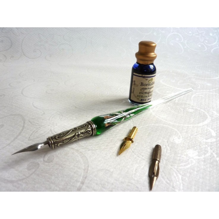 Stylo & encre de calligraphie en verre feuille d'argent Stylo & encre de calligraphie en verre feuille d'argent