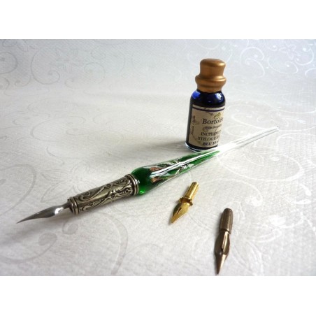 Stylo & encre de calligraphie en verre feuille d'argent